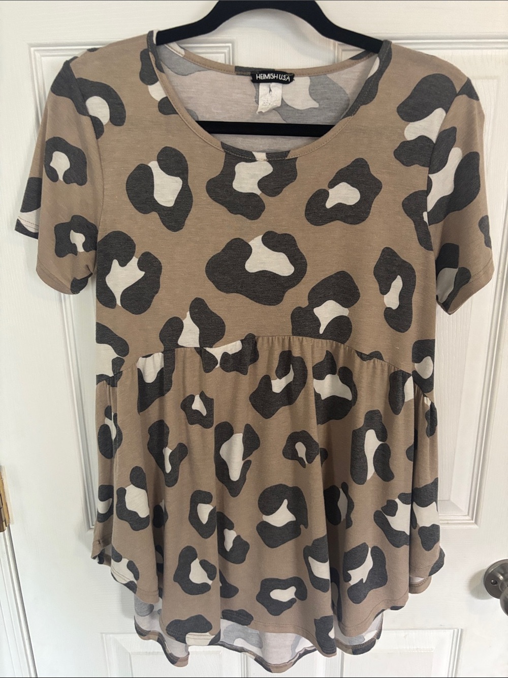 Hemish USA Tan Leopard Print Peplum Tunic Top